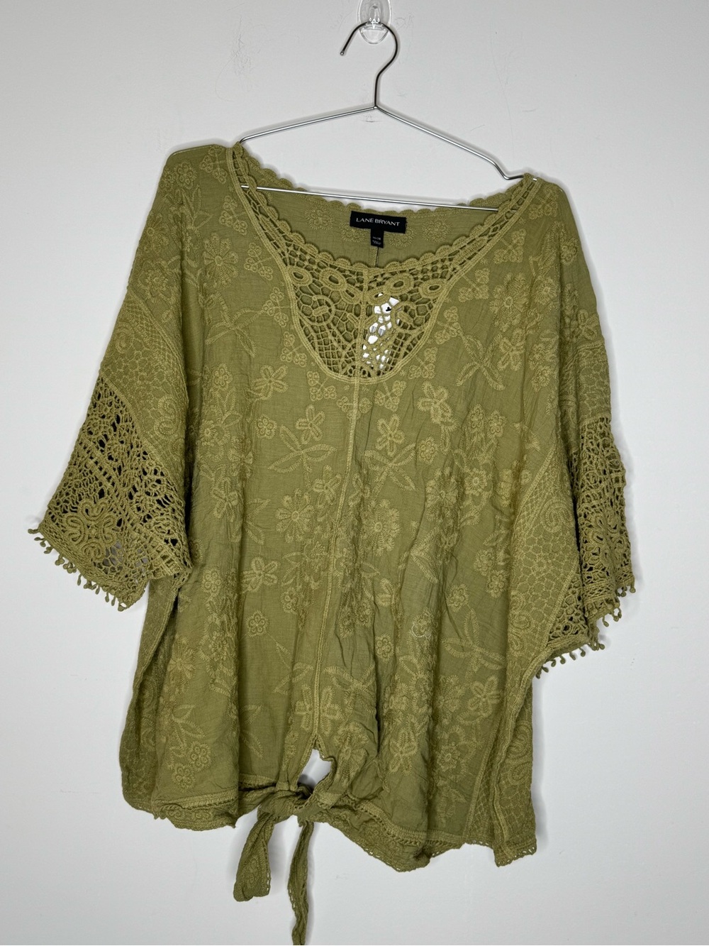 Plus Size 26 28 Crochet Olive Green Tie Top Cotton Casual Lane Bryant New NWT - Picture 4 of 10